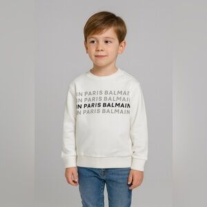BALMAIN NWT Unisex Kids Logo Printed Long Sleeve Pullover Crewneck Sweatshirt
